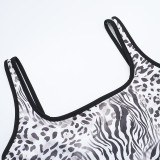 Casual Leopard Print Patchwork Vest Navel-baring Split Sports Suit