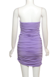 Sexy Solid Color Sleeveless Chest-Wrapped Top Metal Button Hip Skirt Two-Piece Set