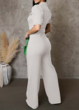 Women'S Personalized Lapel Single-Breasted Short-Sleeved Casual Jumpsuit
