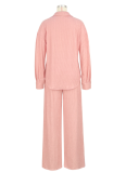 Elastic Wrinkled Lapel Shirt With Multi-Pocket Wide-Leg Pants Two-Piece Suit