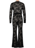 Sexy Lace Flocking See-Through Two-Piece Suit For Nightclub Party