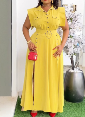 Elegant Solid Color Lapel Sleeveless Top Slit Long Skirt Two-Piece Suit For Women