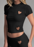 Fashionable And Simple Sleeveless Vest With Heart Hollow Shorts Two-Piece Suit