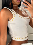 Personalized Street Metal Rhinestone Square Neck Vest Hot Girl