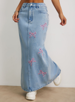 Bowknot Fashionable All-Match Denim Skirt For Women