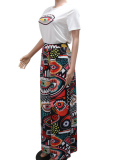 Fashion Printed Round Neck Top Loose Comfortable Trousers Two-Piece Suit For Women