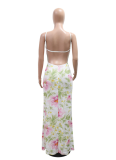 Sexy Suspender V-Neck High Slit Sequined Print Dress For Women