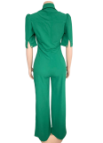 Women'S Personalized Lapel Single-Breasted Short-Sleeved Casual Jumpsuit