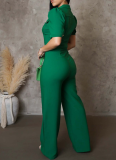 Women'S Personalized Lapel Single-Breasted Short-Sleeved Casual Jumpsuit
