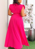 Elegant Solid Color Lapel Sleeveless Top Slit Long Skirt Two-Piece Suit For Women