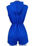 Women'S Zippered Sleeveless Drawstring Pocket Hooded Jumpsuit