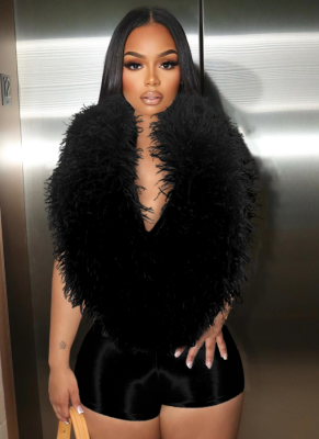 Elegant Feather Deep V Halter Neck Sexy Fashion Jumpsuit