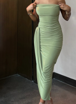 Green Fashion Sexy Backless Pleated Slit Slim Dress For Women