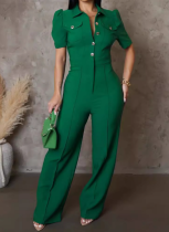 Women'S Personalized Lapel Single-Breasted Short-Sleeved Casual Jumpsuit