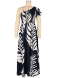 Summer Women'S Palm Leaf Printed Off Shoulder Loose Dress