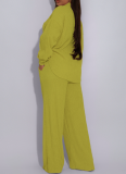 Elastic Wrinkled Lapel Shirt With Multi-Pocket Wide-Leg Pants Two-Piece Suit