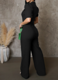 Women'S Personalized Lapel Single-Breasted Short-Sleeved Casual Jumpsuit
