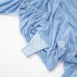 Fashionable Fake Two-piece Mesh Tube Top With Pleated Tight Dress