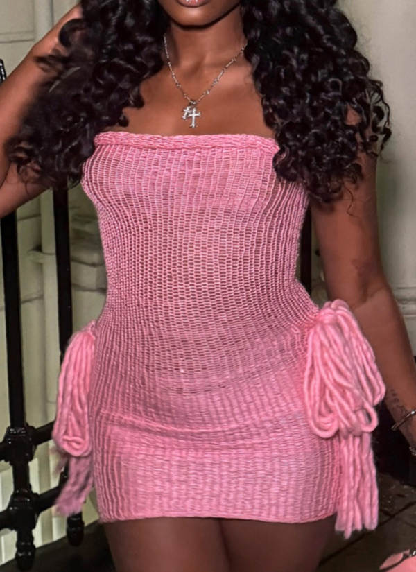 Sexy Woolen Slim-fit Tube Top Backless Tassel Hip-hugging Mini Dress