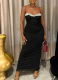 Elegant Splicing Open Back Pleated Contrast Color Sling Hip Dress