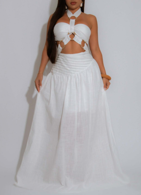 Fashion Halter Neck Tube Top Long Skirt Two Piece Suit For Women