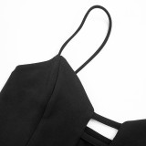 Sexy Suspender Hollow Slim High Waist Slit Long Dress