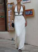 Sexy Slim Fit V-neck Halter Neck Backless Knitted Beach Hollow Strap Seaside Dress