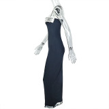 Elegant Splicing Open Back Pleated Contrast Color Sling Hip Dress