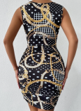 Summer V-Neck Printed Hollow Hip Dress For Women