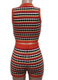Sexy Women'S Knitted Color-Blocked Vest Shorts Two-Piece Set