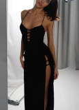 Sexy Suspender Hollow Slim High Waist Slit Long Dress