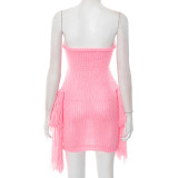 Sexy Woolen Slim-fit Tube Top Backless Tassel Hip-hugging Mini Dress