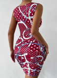 Summer V-Neck Printed Hollow Hip Dress For Women