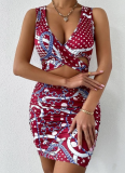 Summer V-Neck Printed Hollow Hip Dress For Women