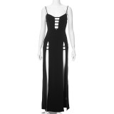 Sexy Suspender Hollow Slim High Waist Slit Long Dress