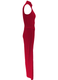 Summer Sleeveless Tops Pleated Loose Trousers Solid Color Two-Piece Suit For Women