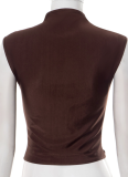New Solid Color Half Turtleneck Buttoned Pleated Slim Fit Vest