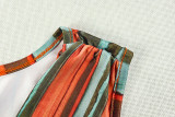 Fashion Sleeveless V-neck Printed Striped Comfortable Loose Hip Dress