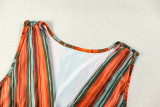 Fashion Sleeveless V-neck Printed Striped Comfortable Loose Hip Dress