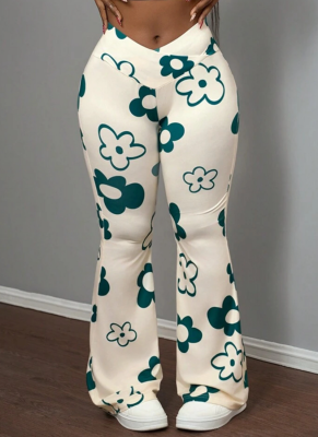Casual Printed Hip-hugging Slim-fit Flared Trousers