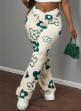 Casual Printed Hip-hugging Slim-fit Flared Trousers
