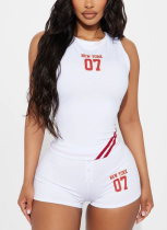 Fashion Navel-Exposed Short Alphanumeric Printed Vest Waist-Length Shorts Set