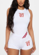 Fashion Navel-Exposed Short Alphanumeric Printed Vest Waist-Length Shorts Set