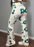 Casual Printed Hip-hugging Slim-fit Flared Trousers