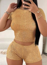 Sexy Round Neck Sequined Sweater Shorts Two Piece Suit For Women