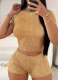 Sexy Round Neck Sequined Sweater Shorts Two Piece Suit For Women