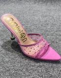 Fashion Mesh Diamond Surface Pointed Toe Stiletto High Heel Flip Flops For Women