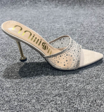 Fashion Mesh Diamond Surface Pointed Toe Stiletto High Heel Flip Flops For Women