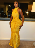 Sexy Slim Fit backless High Collar Long Fishtail Dress
