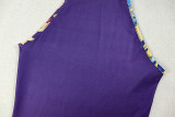 Sleeveless Printed Patchwork Pleated Slim Fit Commuter Waist A-line Dress